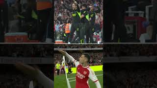 The Arsenal bench react to Gabriel Martinellis winner against Manchester City [upl. by Spiegel]