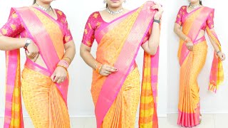 Silk saree draping to look very easy amp tall  saree draping look very attractive  saree draping [upl. by Ainoz]