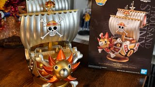 Unboxing Banpresto One Piece Mega World Collectable Thousand Sunny Ship Special Gold Statue [upl. by Granniah348]