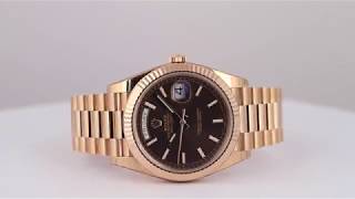 Rolex DayDate 40 18ct Everose Gold Chocolate Diagonal Motif Dial 2282350006  Time4Diamonds [upl. by Koblick]