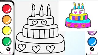 Cute Colorful cake  How to Draw a Cute Cake  Cake Drawing  Easy Drawing with bright colors [upl. by Hashimoto]