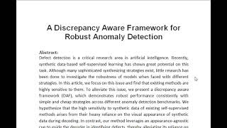 A Discrepancy Aware Framework for Robust Anomaly Detection [upl. by Ahsilad]