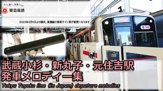 【密着収録】武蔵小杉・新丸子・元住吉駅（東急東横線）旧発車メロディー「FRONTALE RABBIT」「轟け！青き魂」 [upl. by Prescott]