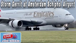 LIVE STORM GERRIT amp Crosswind Arrivals at Amsterdam Schiphol Airport [upl. by Aremahs882]