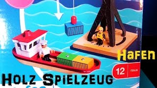 SPIELZEUG aus HOLZ  Schiff und Kran  Spielzeug auspacken Kinderfilm Toys Ship and Crane [upl. by Bertine466]