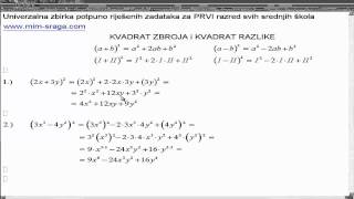 MALA ŠKOLA MATEMATIKE 1 algebarski izrazi  kvadrat zbroja i kvadrat razlike vjbr1 [upl. by Sabba]