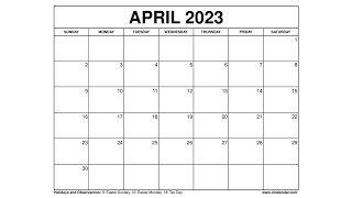 Printable April 2023 Calendar Templates with Holidays  VL Calendar [upl. by Oliy742]