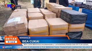 BEA CUKAI BENGKALIS MUSNAHKAN 81 JUTA BATANG ROKOK DAN PRODUK ILEGAL [upl. by Hannan381]