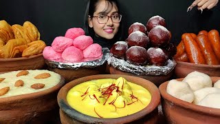 Eating Different types of Indian Sweets  Kheer Rasmalai Big Bites  Asmr Eating  Mukbang [upl. by Landrum627]