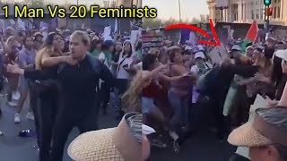 Peaceful Man Gets Hit At Feminist Protest And Fights Everybody [upl. by Neelrac625]