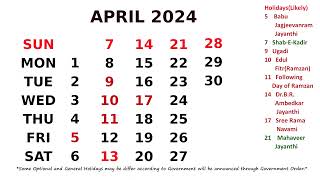 April Calendar 2024 [upl. by Nednil]