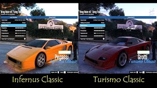 GTA 5 DLC  New Grotti Turismo Classic VS Pegassi Infernus Classic F40 VS Diablo D [upl. by Eenyaj]