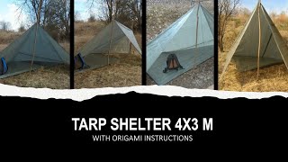 TARP SHELTER 4x3 m 6 configurations with a floor 2 full closed Schronienie z tarpaplandeki [upl. by Squire187]