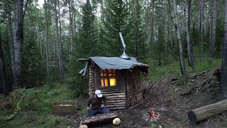 Construction of log cabins in the wild forest Solo bushcraft START TO FINISH ASMR [upl. by Rebliw]