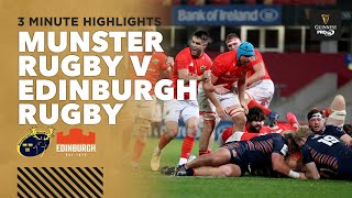 3 Minute Highlights Munster Rugby v Edinburgh Rugby  Round 2  Guinness PRO14 202021 [upl. by Irtimed]