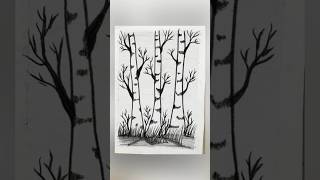 Environment day drawing  Environment day poster  Birch tree landscape drawing Easy Pencil Drawing [upl. by Grose474]