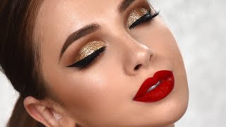 SPECIAL OCCASION Glam Makeup Tutorial  Gold Glitter Smokey Eye [upl. by Aveline]