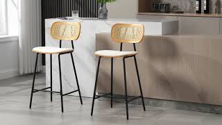 Wahson Midcentury White Breakfast Bar Stools Counter Chairs in Rattan High Stools for Dining Room [upl. by Eelirem110]