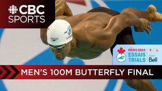 Josh Liendo sets Canadian record in 100m butterfly qualifies for Paris 2024  CBC Sports [upl. by Mitchael]