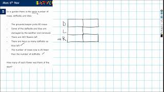 6 Nov 2023 L5 Barvember bar model How many of each flower was there at the start [upl. by Ahteral]