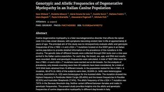 Genotypic and Allelic Frequencies of Degenerative Myelopathy in an Italian Canine Population [upl. by Llebasi427]