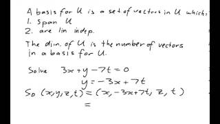 EXAMPLE Finding a basis for a subspace defined by a linear equation [upl. by Uolyram]