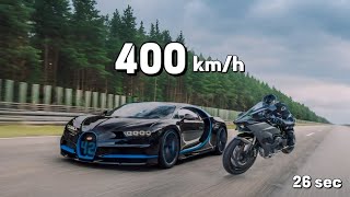 Bugatti Chiron VS Kawasaki Ninja H2R  Fastest Car In The World  0400 kmh [upl. by Mireille]