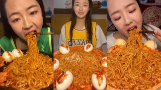 MUKBANG 먹방 EATING SPICY NOODLES and SOFT BOIL EGGS chewy sounds  ASMR  chinese foods 辣面鸡蛋 [upl. by Adna636]