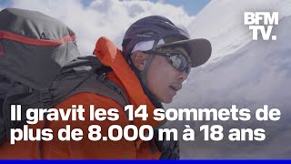 À 18 ans un alpiniste népalais devient le plus jeune à franchir les 14 sommets de plus de 8000 m [upl. by Icyac]