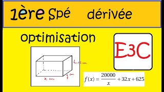 Première Spécialité Maths E3c optimisation et dérivée ex4 sujet 2600 [upl. by Theo]