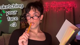 ASMR 💋Classmate Who Has A Crush on You Sketches Your Face 💋 paper sounds tracing sounds [upl. by Ahsinaj]