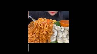 Ramen spicy noodles with momos with chutney mukbang eatingshow food eating spicynoodles noodle [upl. by Eveleen]