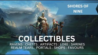 God of War  Shores of Nine All Collectible Locations Ravens Chests Artefacts Shrines  100 [upl. by Zaragoza]