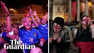 Euro 2020 final Italy and England fans react to final penalty kick [upl. by Earehc]