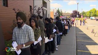 Hundreds lineup seeking jobs in Brampton [upl. by Dennie]