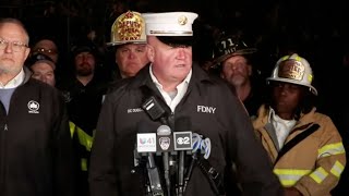 FDNY officials provide update on 3alarm brush fire in Manhattan [upl. by Aisauqal]