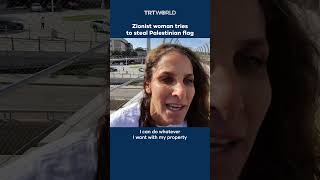 Zionist woman attempts to steal Palestinian flag from protesters [upl. by Alyek12]