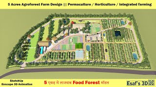 5 Acres Farm Design  Permaculture  Horticulture  Integrated farming [upl. by Niltyak788]