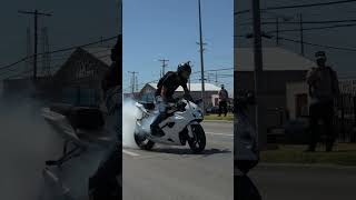 Crazy Gixxer Brah does a rolling burnout at Dainese Dallas Meetup [upl. by Notlrak]