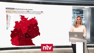 Aktuelle Zahlen zur CoronaKrise  Fast ganz Deutschland ist Fall für die Notbremse  ntv [upl. by Gerrard660]