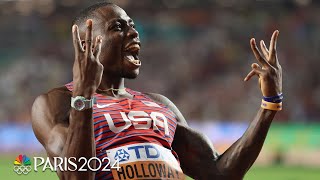 THREEPEAT Grant Holloway dominates field for historic 110m hurdles gold at Worlds  NBC Sports [upl. by Essirahc]