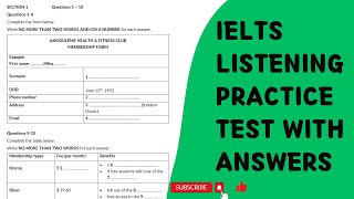 ANGOULÊME HEALTH amp FITNESS CLUB MEMBERSHIP FORM IELTS Listening Practice Test with Answers 2023 [upl. by Rudwik]