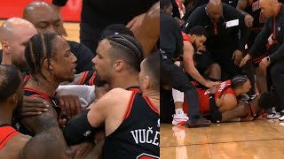 DeMar DeRozan and Dillon Brooks ejected for huge fight after hard foul 😳 [upl. by Nimzzaj]