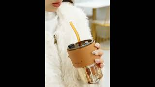 Coffee Glass Mug 450ml with Lid amp Straw goodthing kitchenware utensils [upl. by Ledeen]