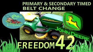 JOHN DEERE LT155  LT166  FREEDOM 42quot  SECONDARY TIMED BELT INSTALL [upl. by Aman]