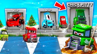 Lightning McQueen GRAVE vs Wide Chick Pitty GRAVE vs RIP Guido Pit Stop Winter Christmas Pixar Cars [upl. by Ehrenberg934]