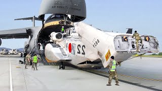 US Loading Japan’s Brand New CH53 Helicopters Into Massive C5 for Air Delivery [upl. by Alard]