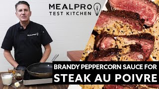 Chef Makes Brandy Peppercorn Sauce for Steak Au Poivre [upl. by Anahpets82]