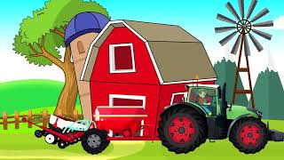 Blue Tractor with Front Loader and Planting Potatoes  Animated Farm for Children [upl. by Yrrat690]