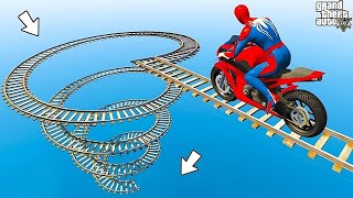 الأبطال الخارقين على القضبان دوامة قمع جسر  SPIDERMAN on Motorcycle in Spiral Bridge Stunt Ride [upl. by Ranit828]